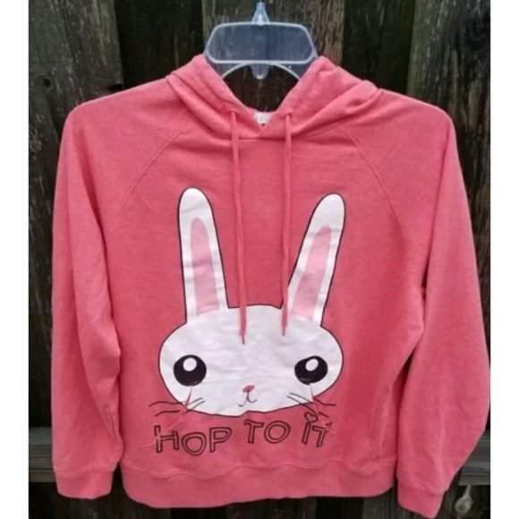 Forever 21 Bunny Hoodie Juniors Large Happy Rabbit - Picture 1 of 11